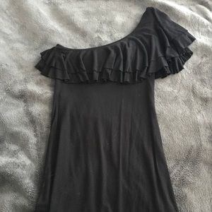 One shoulder black top
